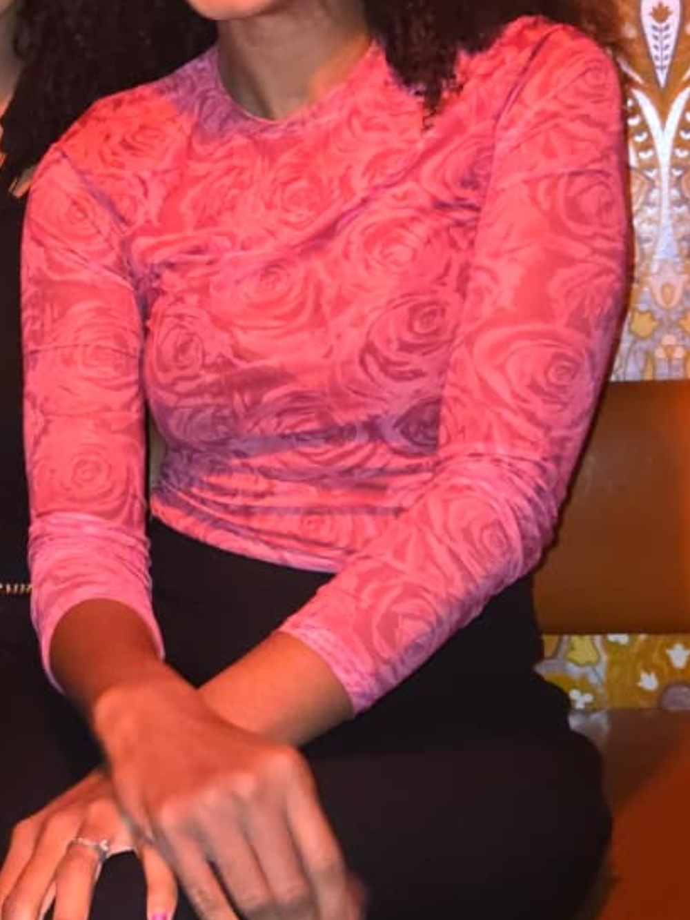 Pink Roses Mesh Top